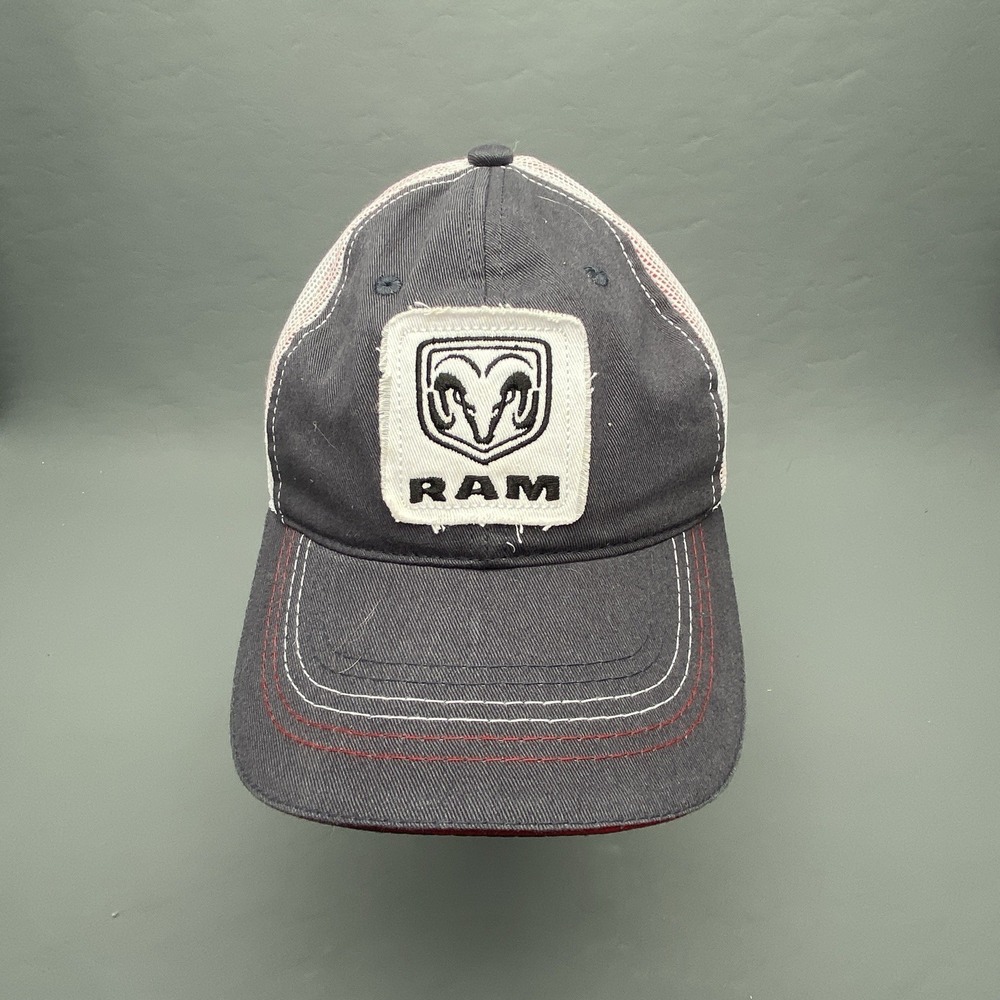 Dodge‎ Ram Logo Trucker Snapback Cap Hat Gray White Adjustable Curved Mesh